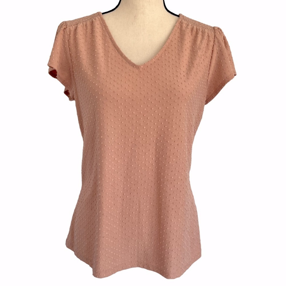 Women's Rose + Olive Short Flutter Sleeve Swiss Dot Blouse, Dusty Pink, Medium‌‌